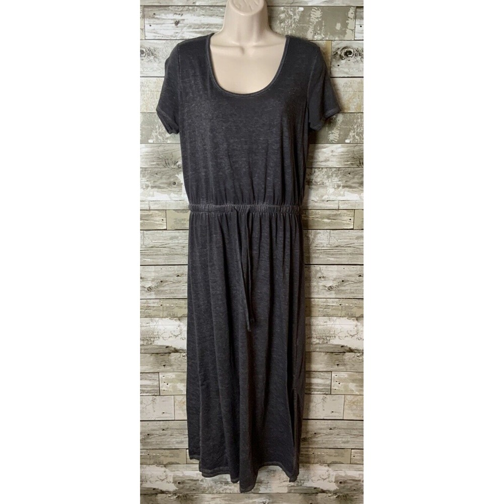 Allison Brittney Womens Gray‎ Short Sleeve Maxi Dress Drawstring Waist Slit M